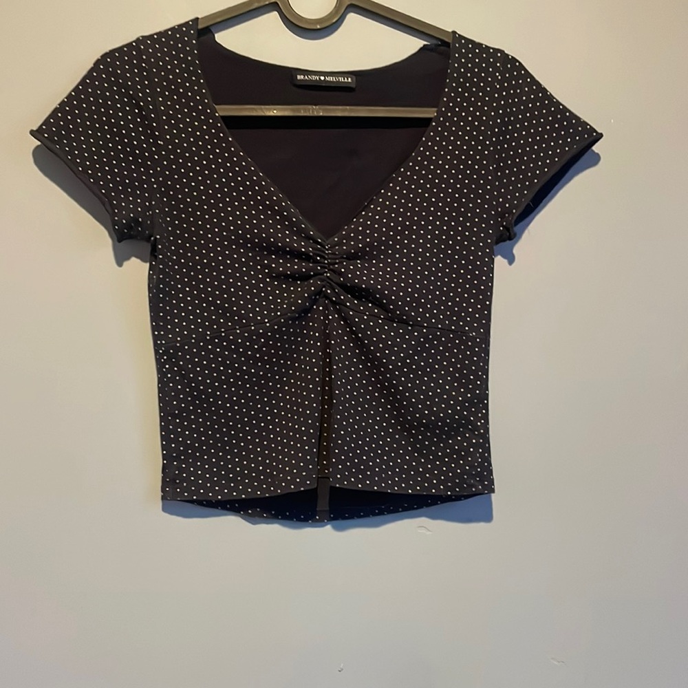 Brandy cut top. Summer vibes. Cute navy with white white detail dots